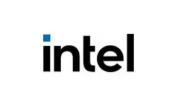 A black and white logo of intel.