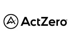 A black and white image of the logo for actzero.