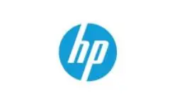 A blue and white logo of hp.